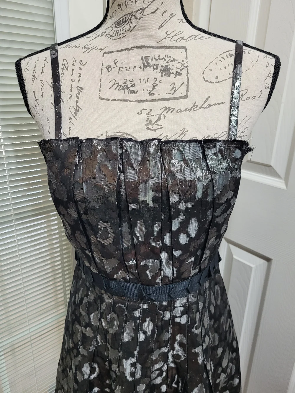 Tory Burch Rennie Black and Silver Metallic Animal-Print Cocktail Dress